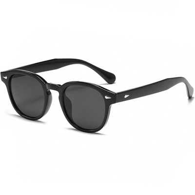 Round Retro Dark Black Plastic Frame Black Tint Lens Trendy Sunglasses for Men Women