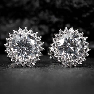 Men Women Round Halo Flower Cluster Spike 925 Sterling Silver Halo Circle Stud Earrings