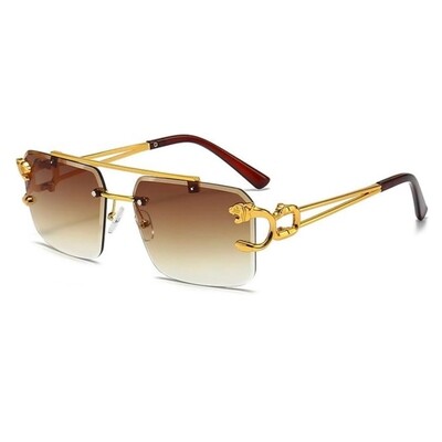 Men&#39;s Women&#39;s Luxury Gradient Brown Tint Gold Frame Hip Hop Rimless Sunglasses