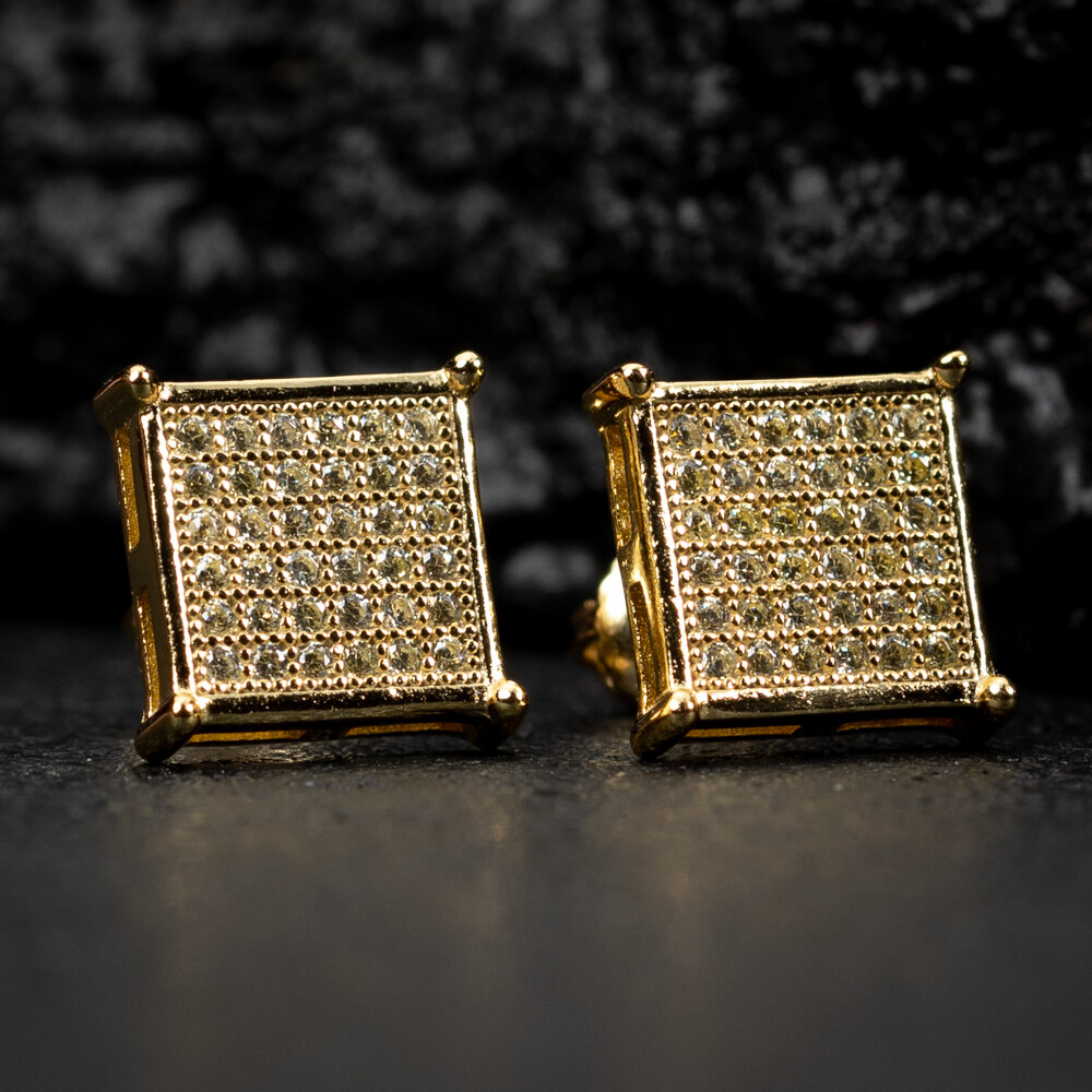 Gold Canary 14K Yellow Gold Sterling Silver Hip Hop Men&#39;s Square Earrings