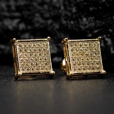 Gold Canary 14K Yellow Gold Sterling Silver Hip Hop Men&#39;s Square Earrings