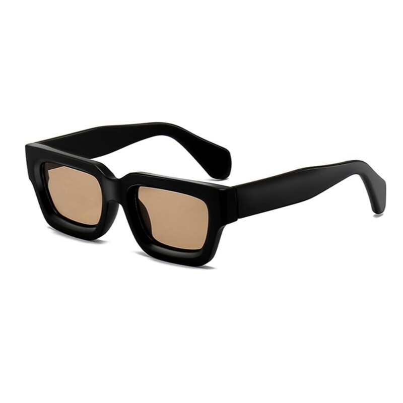 Classic Matte Black Thick Square Frame Chunky Brown Tinted Lens Hip Hop Shades Sunglasses