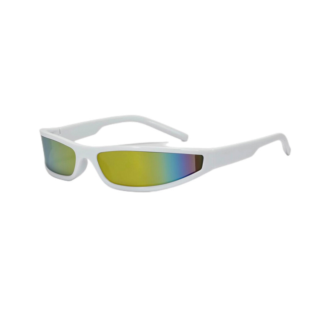 White Futuristic Multicolor Designer Oval Trendy Rainbow Round Wrap Around Sunglasses