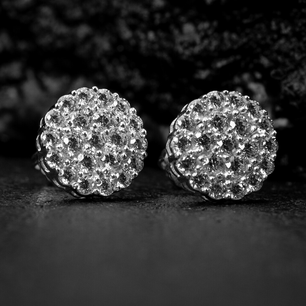 White Gold Plated 925 Sterling Silver Round Shape Cluster Earrings