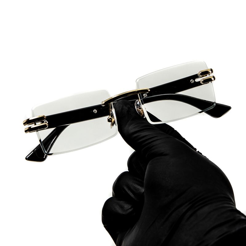 Designer Rimless Retro Original Vintage Rectangular Style Clear Lens Gold Frame Square Eye Glasses