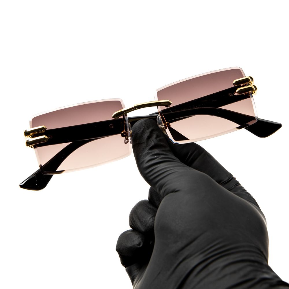 Men Women Luxury Brown Rimless Buffs White Wood Grain Arm Gold Frame Square Frameless Shades Sunglasses