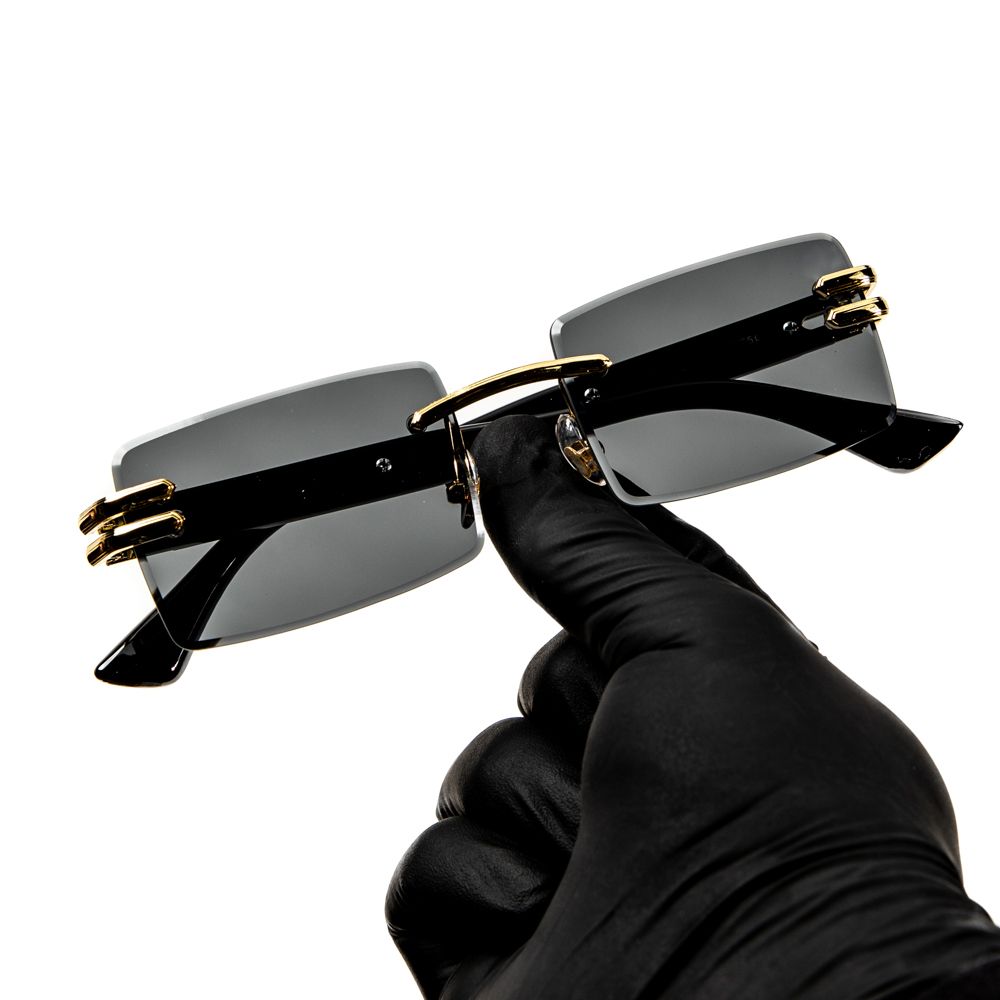 Rimless Dark Gray Tint Rectangle Gold Frame Men Women Square Frameless Black Shades Sunglasses