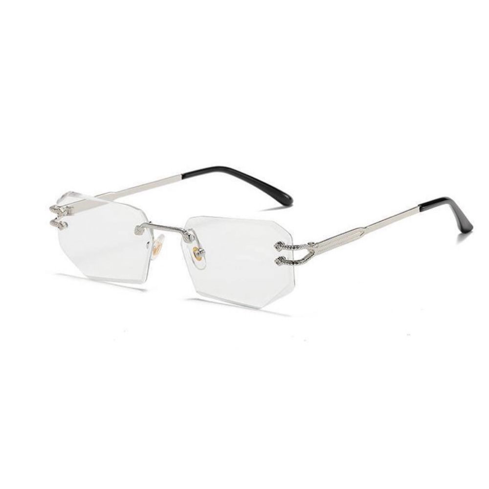 Men&#39;s Rimless Elegant Silver Wire Frame Hip Hop Frameless Gem Cut Clear Lens Eye Glasses