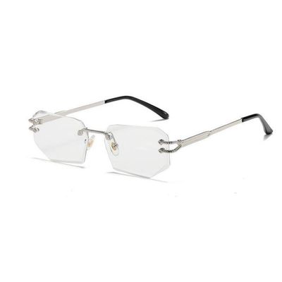 Men&#39;s Rimless Elegant Silver Wire Frame Hip Hop Frameless Gem Cut Clear Lens Eye Glasses
