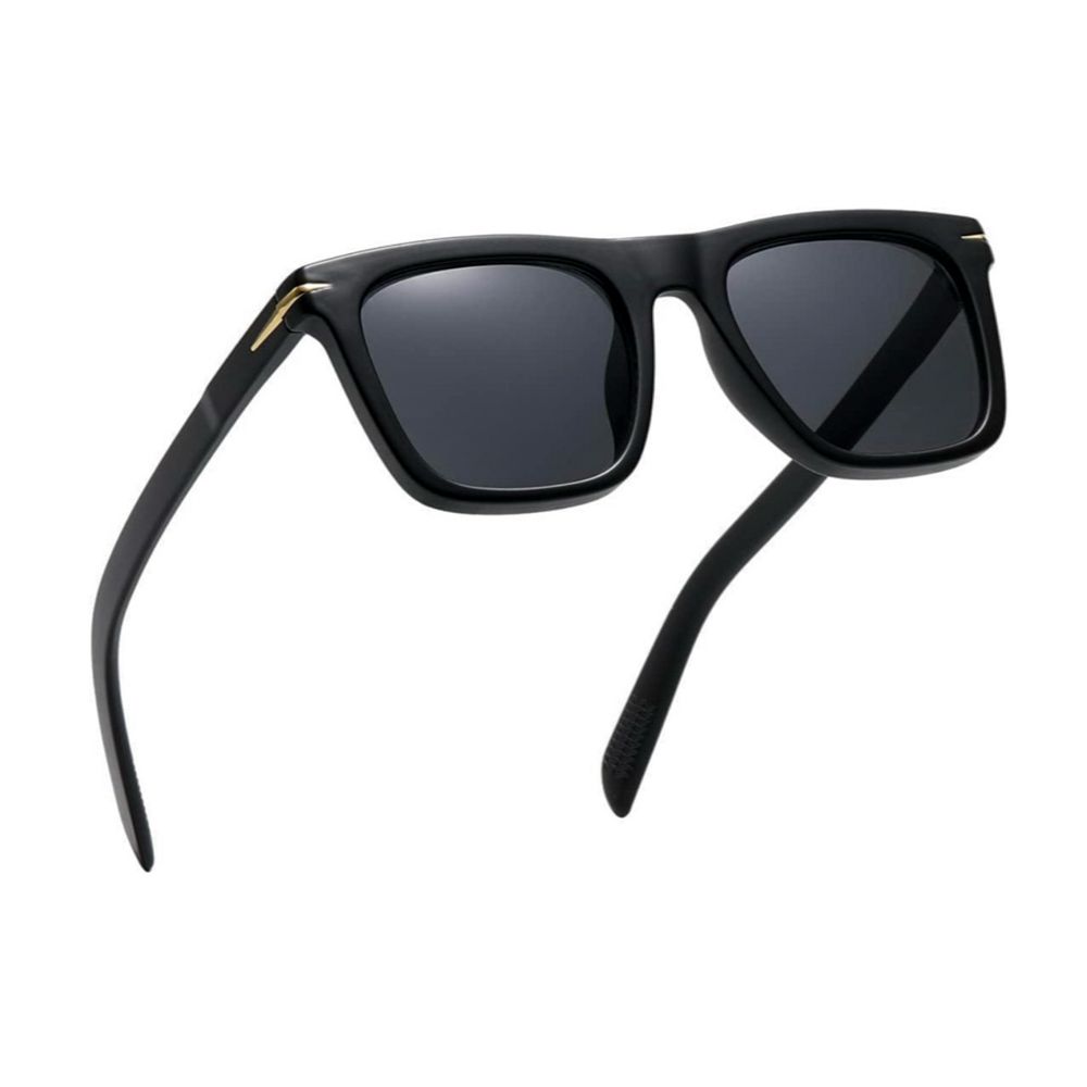 Retro Dark Black Plastic Frame Square Black Tint Lens Polarized Mens Outdoor Sunglasses