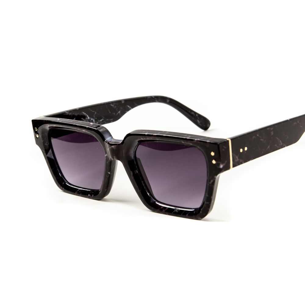 Men&#39;s Women&#39;s Thick Chunky Square Frame Black Marble Pattern Designer Shades Grey Lens Sunglasses