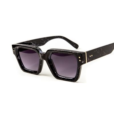 Men&#39;s Women&#39;s Thick Chunky Square Frame Black Marble Pattern Designer Shades Grey Lens Sunglasses