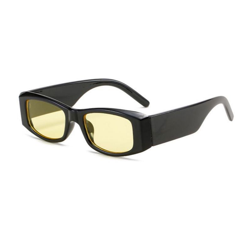 Black Retro Rectangle Men&#39;s Women&#39;s Swift Designer Square Yellow Tint Lens Sunglasses