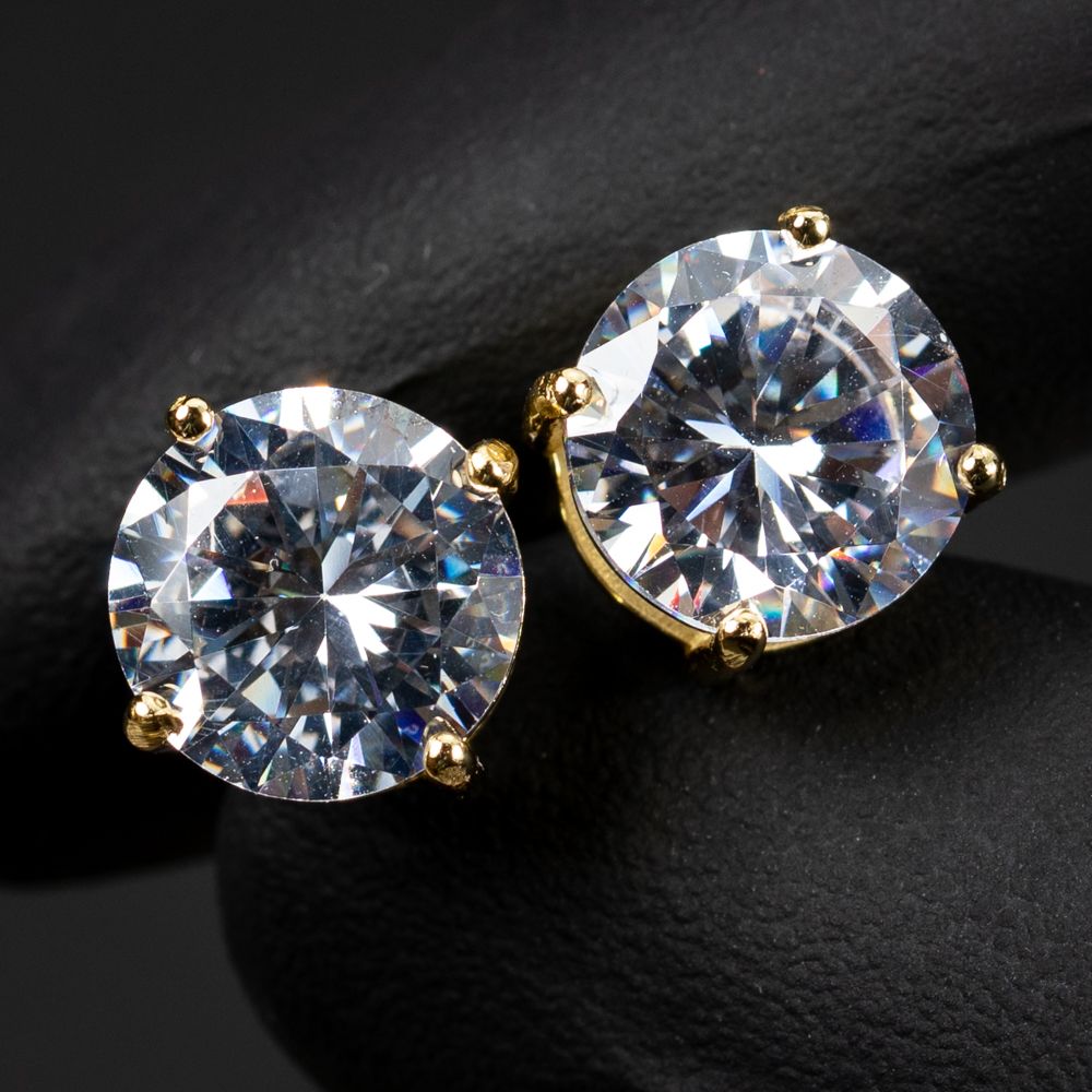 Brilliant 925 Sterling Silver 14K Yellow Gold Plated Round Large Stud Screw Back Earrings
