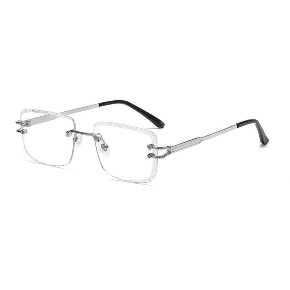Men&#39;s Rimless Elegant Silver Wire Frame Hip Hop Frameless Gem Cut Clear Lens Eye Glasses