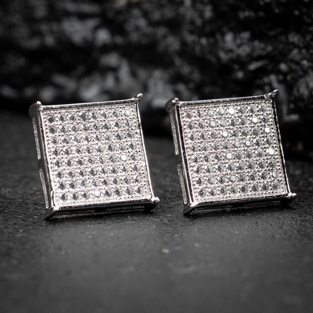 Square Flat Screen 925 Sterling Silver Hip Hop Stud Men&#39;s Screw Back  Earrings