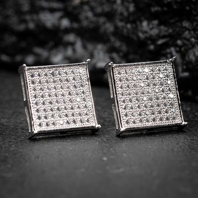 Square Flat Screen 925 Sterling Silver Hip Hop Stud Men&#39;s Screw Back  Earrings