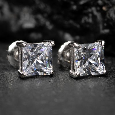 Small Square Princess Cut 925 Sterling Silver 6mm Unisex Screw Back Stud Earrings
