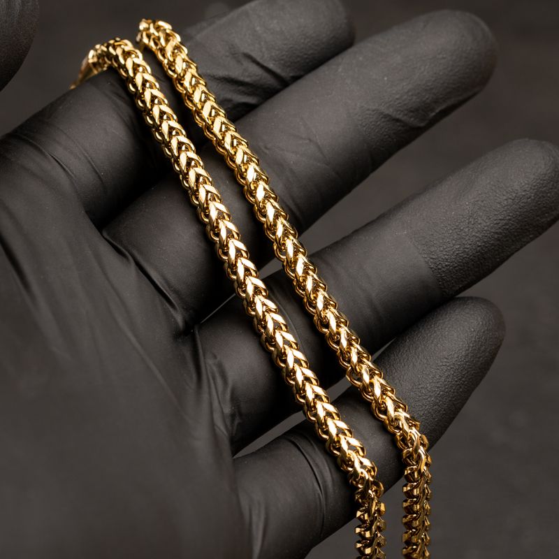 Solid Yellow Gold Plated Heavy 316 Stainless Steel 4MM 18,20,22,24,26 or 30 Inch Franco Chain Necklace