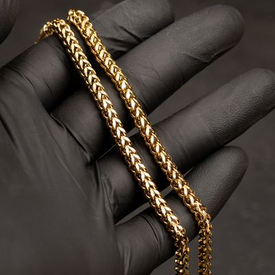 Solid Yellow Gold Plated Heavy 316 Stainless Steel 4MM 18,20,22,24,26 or 30 Inch Franco Chain Necklace