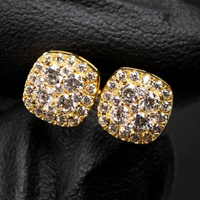 Small 3D Square Cluster 14K Yellow Gold 925 Sterling Silver Cube Shape Stud Earrings