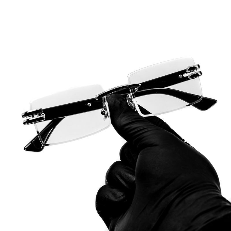 Designer Rimless Retro Original Vintage Rectangular Style Clear Lens Silver Frame Square Eye Glasses