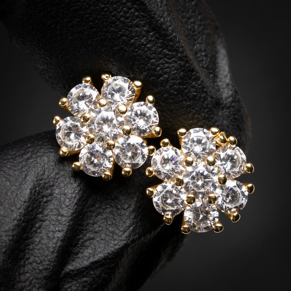 Flower Cluster​ Yellow Gold Plated 925 Sterling Silver Stud Screw Back Earrings