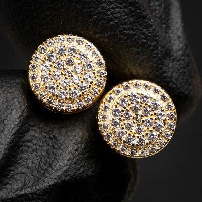 Round Cluster​ Yellow Gold Plated 925 Sterling Silver Stud Screw Back Circle Earrings