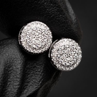Round Cluster​ White Gold Plated 925 Sterling Silver Stud Screw Back Circle Earrings