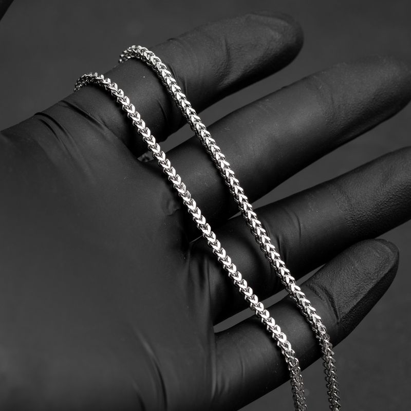White Gold Plated Solid Heavy 316 Stainless Steel 2.5MM 18,20,22,24, or 26 Inch Franco Chain Necklace