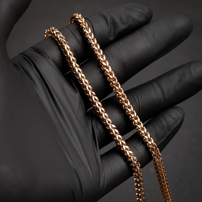Rose Gold Plated Solid Heavy 316 Stainless Steel 4MM 18,20,22,24, or 26 Inch Franco Chain Necklace