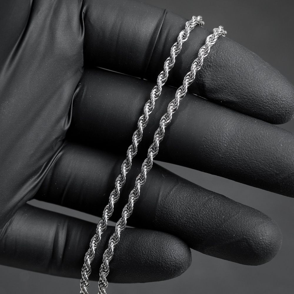 Solid White Gold Plated 316 3MM 18,20,22 or 24 Inch Rope Chain Necklace