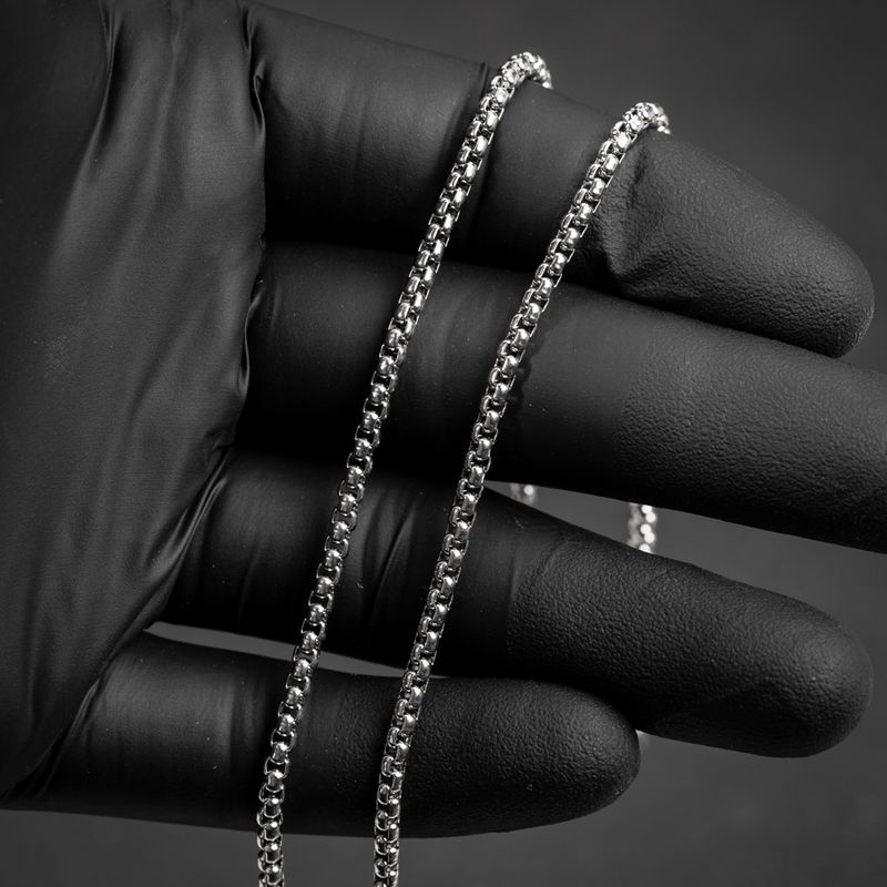 White Gold Plated Solid 316 Stainless Steel 3MM 18,20,22,24,26 or 30 Inch Smooth Pearl Box Chain Necklace