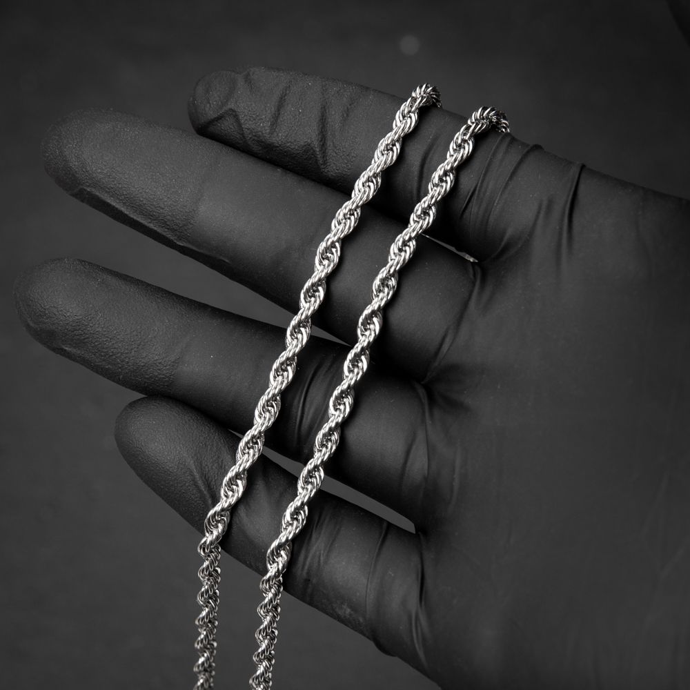 White Gold Plated Solid Heavy 316 Stainless Steel 4MM 18,20,22 or 24 Inch Rope Chain Necklace