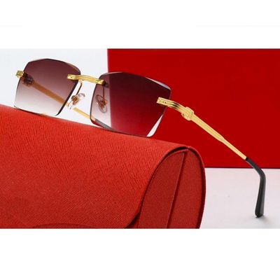 Rimless Gold Wire Frame Burgundy Gradient Tint Lens Luxury Summer Shades Sunglasses