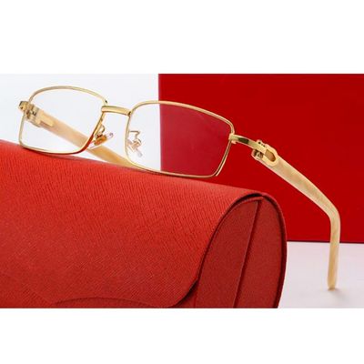 Vintage Retro Clear Lens Fashion Popular Gold Frame Men Woodgrain Glasses