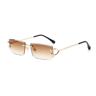 Narrow Rimless Light Brown Gradient Tinted Rectangular Sunglasses