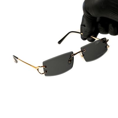 Narrow Rimless Dark Black Gradient Tinted Rectangular Sunglasses
