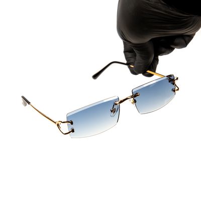 Narrow Rimless Sky Blue Gradient Tinted Rectangular Sunglasses