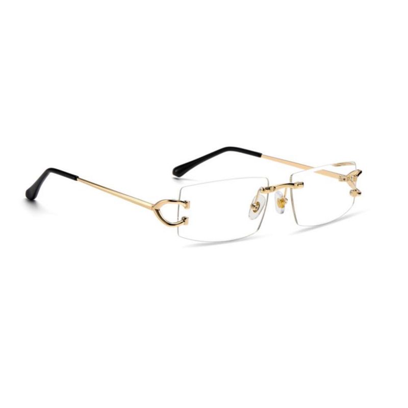 Designer Rimless Retro Original Vintage Rectangular Style Clear Lens Gold Frame Square Eye Glasses