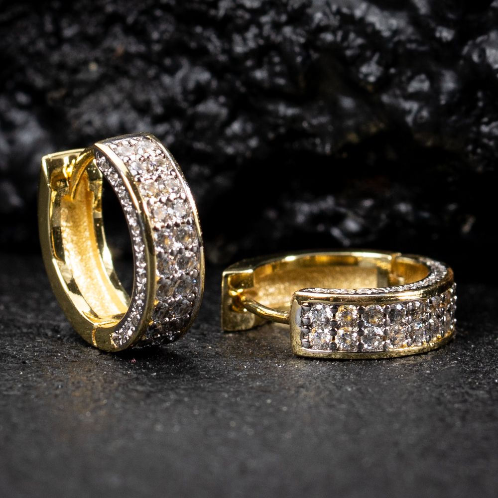 Two Tone Fully Iced Huggie Hoop Earrings