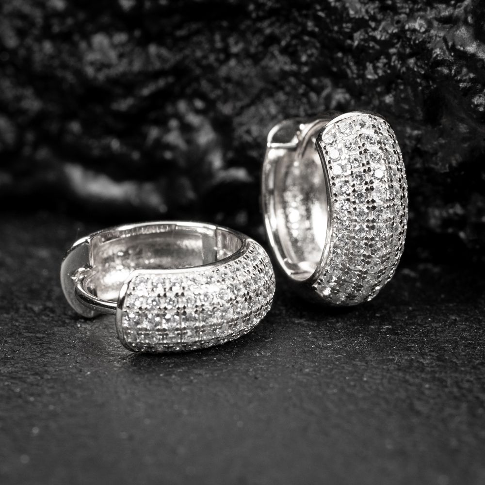 Mens Women&#39;s Thick White Gold Plated 925 Sterling Silver Huggie Hoop Earrings