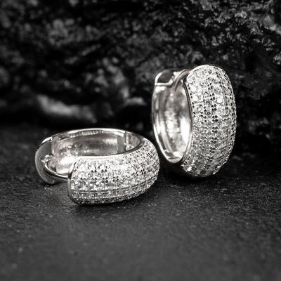 Mens Women&#39;s Thick White Gold Plated 925 Sterling Silver Huggie Hoop Earrings