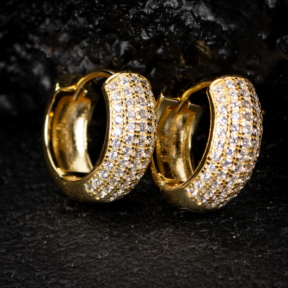 Mens Women's Thick 14K Yellow Gold Plated 925 Sterling Silver Huggie Hoop Earrings Mens Women's Thick 14K Yellow Gold Plated 925 Sterling Silver Huggie Hoop Earrings