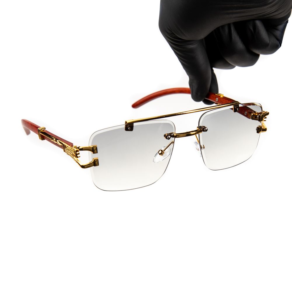 Men&#39;s Women&#39;s Luxury Gray Gradient Tint Gold Frame Hip Hop Rimless Sunglasses