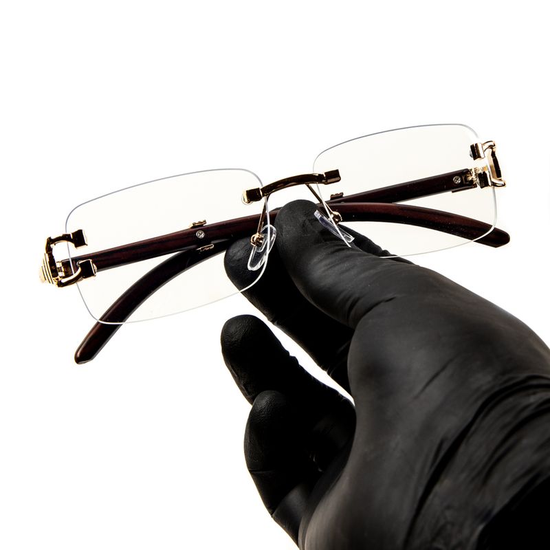 Luxury ​Men&#39;s Gold Frame Elegant Clear Lens Woodgrain Glasses