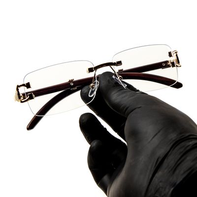 Luxury ​Men&#39;s Gold Frame Elegant Clear Lens Woodgrain Glasses