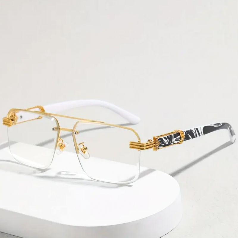 Hip Hop Men&#39;s Designer Gold Frame Gray Marble Arm Clear lens Eye Glasses