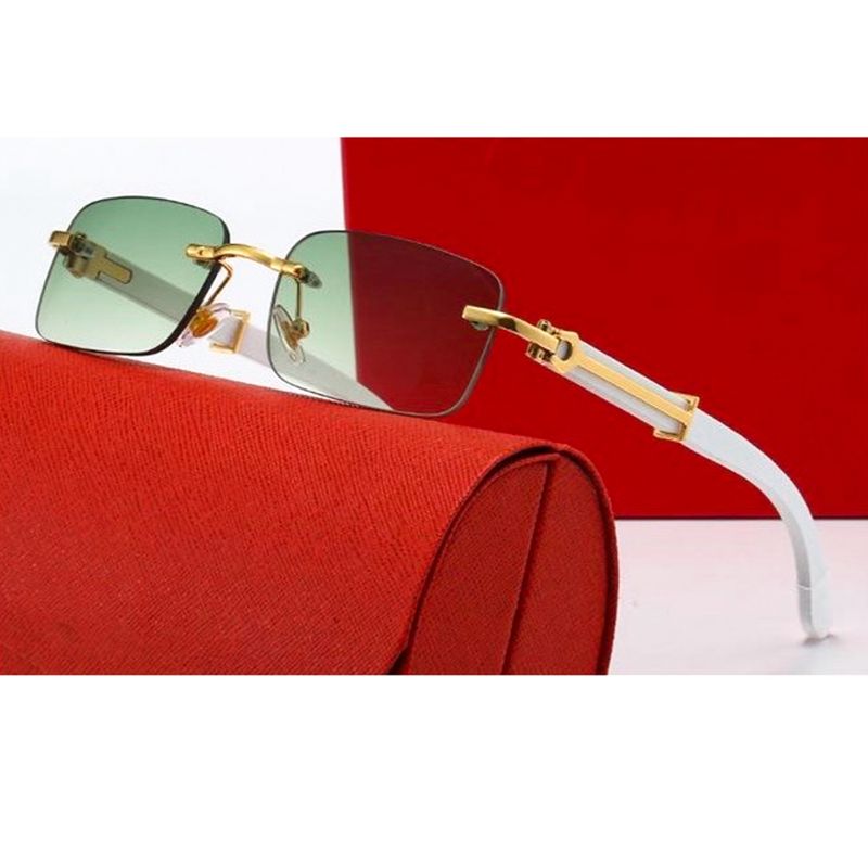 Men Women Luxury Mint Green Rimless Buffs White Wood Grain Arm Gold Frame Square Frameless Shades Sunglasses