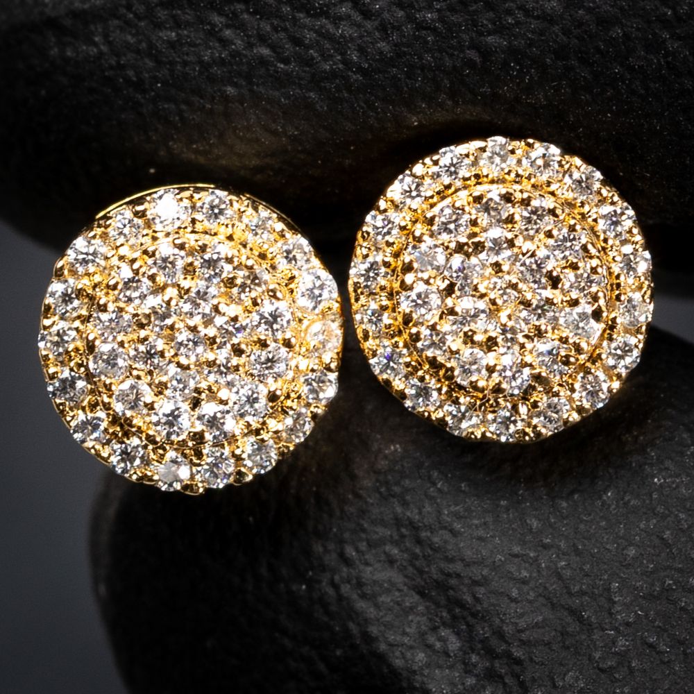 Round Flower Cluster 0.33Ct Moissanite Yellow Gold Plated 925 Sterling Silver Stud Earrings